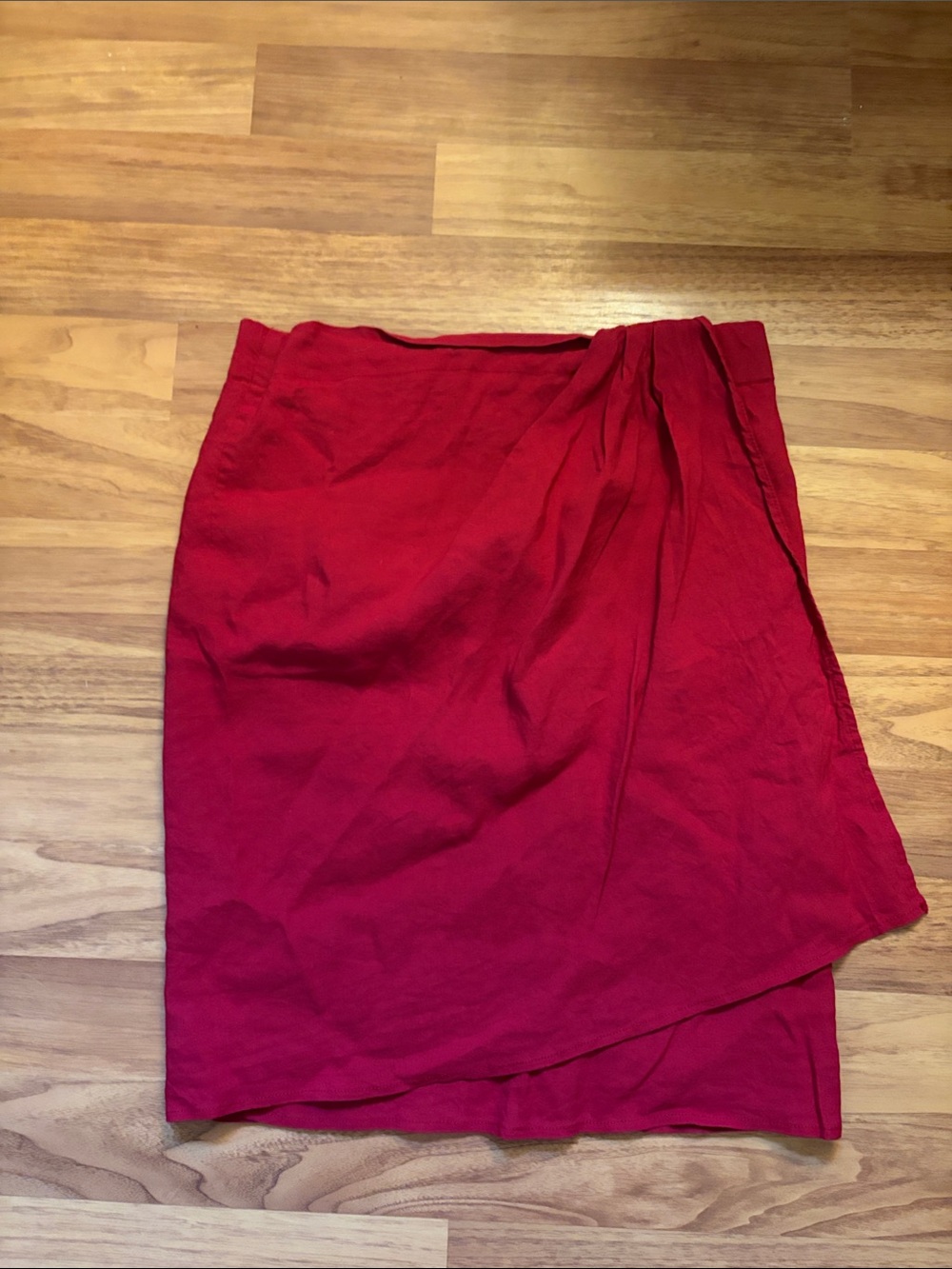 Asymmetrical Red Wrap-Style Skirt